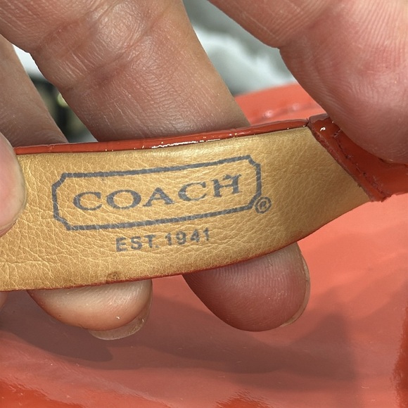 (E3) COACH GEORGINA Women's Orange Cork Wedge Sandals,Sz 9B, Embossed C- Leather - Picture 7 of 13